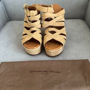 Gianvito Rossi Suede Strappy Tan Wedge Sandals Size 36